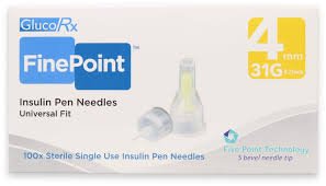 GlucoRx Finepoint Needles 4mm 31g - Pack of 100